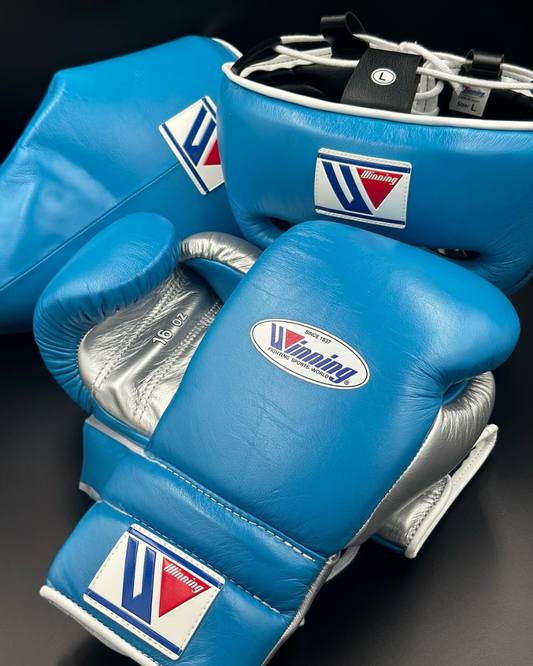 Winning Boxing Sets, Winning Head, Groin guard, Customizable boxing set Blue-silver